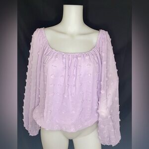 Audrey Park Francesca Lavender Swiss Dot Blouse Off Shoulders  Preppy Sz M